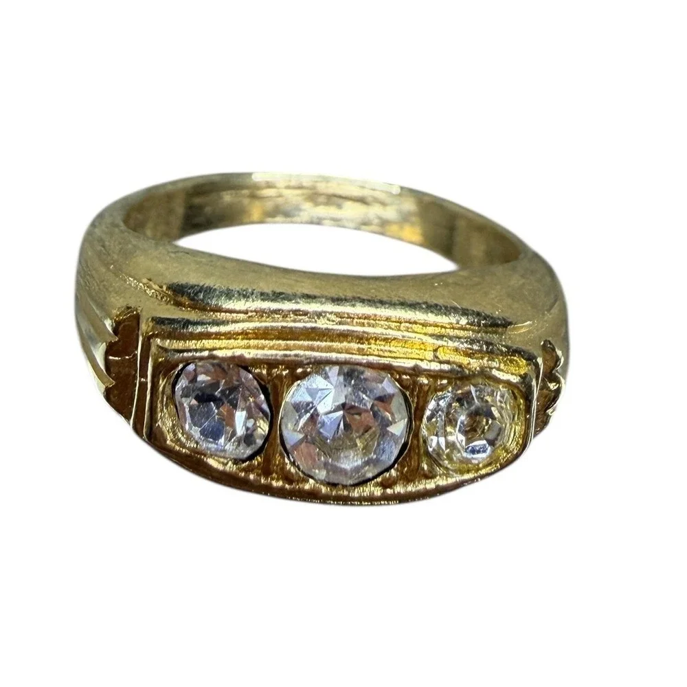 Gold Tone Three Stone Ring Crystal Accents Women/Men Fashion Jewelry Size 12
